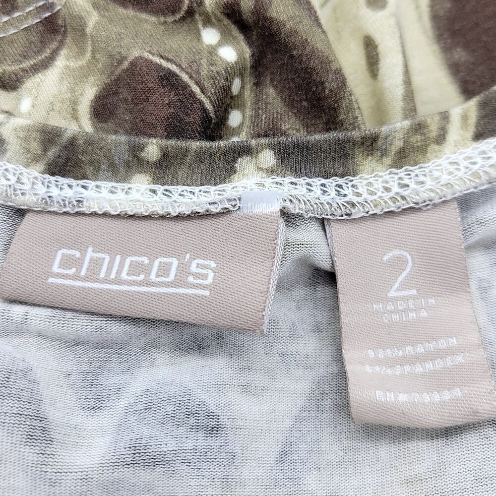 Chico's V-Neck Tunic Top Women's 2, Large Tan Beige Geometric Tribal Lightweight - Picture 6 of 6